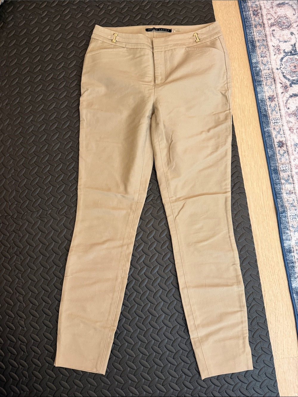 Ivanka Trump Beige Slim Stretch Pants with Gold Accent